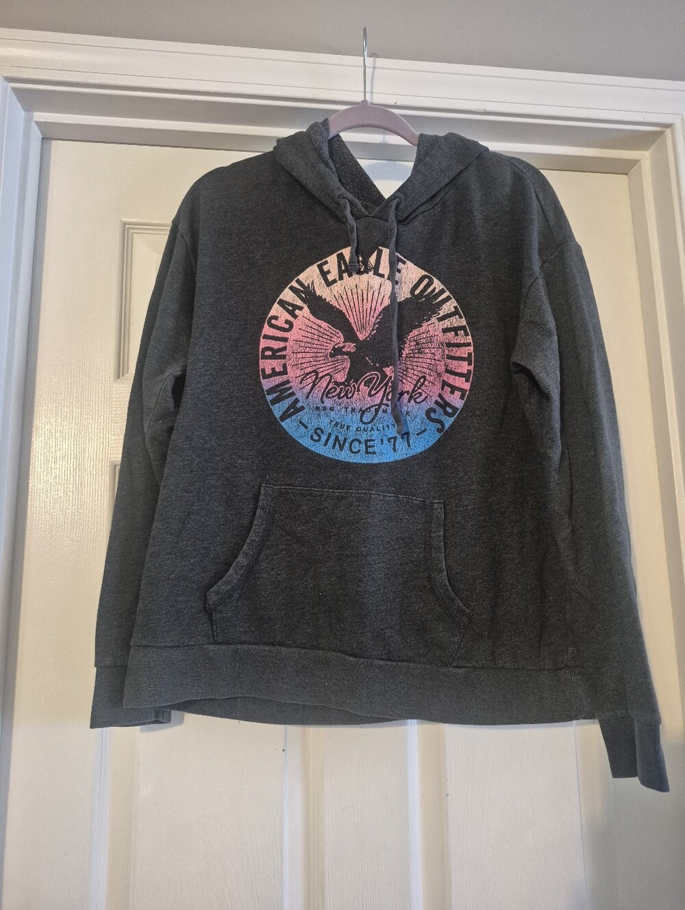 American Eagle Graphic Hoodie Charcoal Gray Sweatshirt Vintage Eagle Logo XL